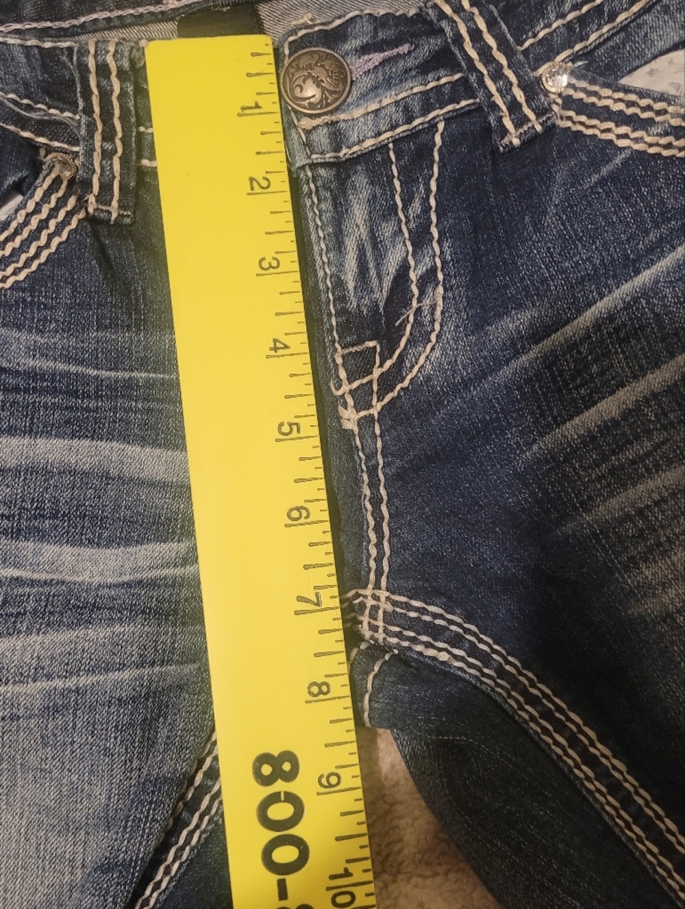Ariya Dark Blue Bootcut Jeans with White Contrast Stitching - Picture 8 of 9